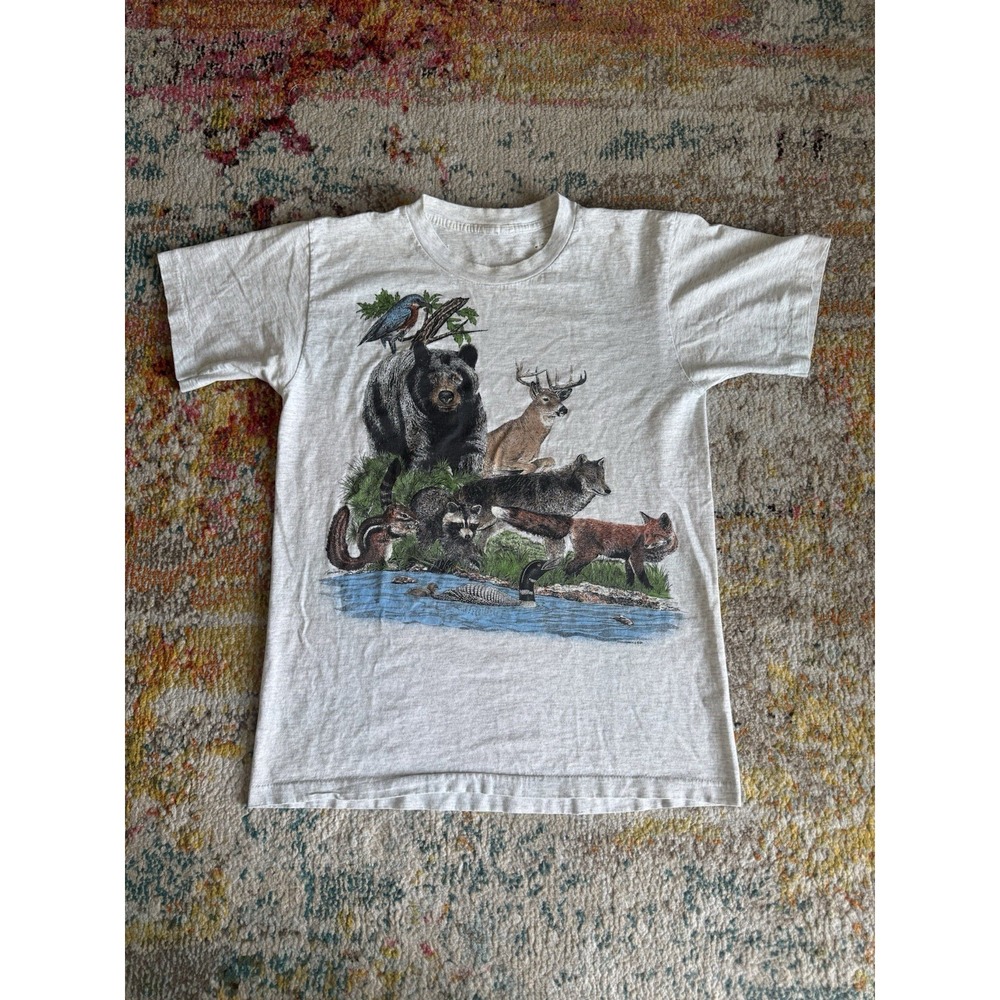 Vintage 90s Forest Animals Double Sided Graphic Tee Heather Gray S